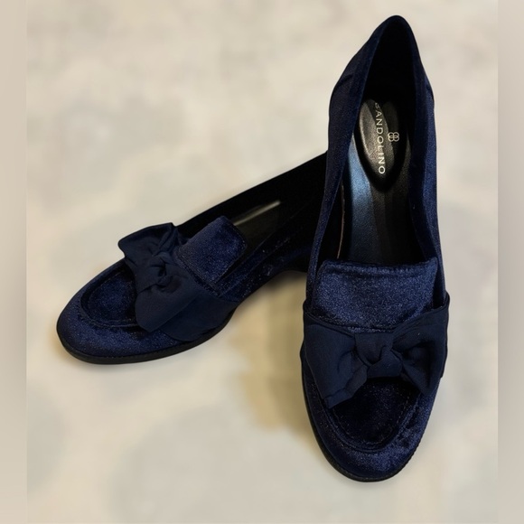 Bandolino Shoes - Bandolino Lindio Navy Velvet Bow Loafers Flats 7.5M